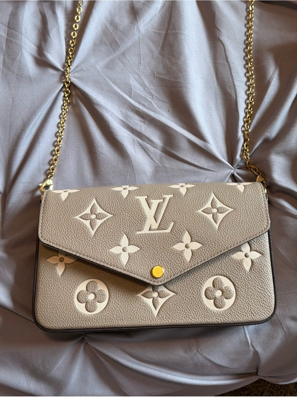 Louis Vuitton Taupe and Cream Monogram Chain Wallet Set